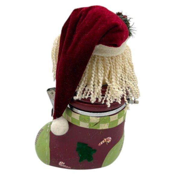 Santa Boot Cookie Jar With Festive Design Ceramic & Wool Blend Holiday Decor - Picture 4 of 5